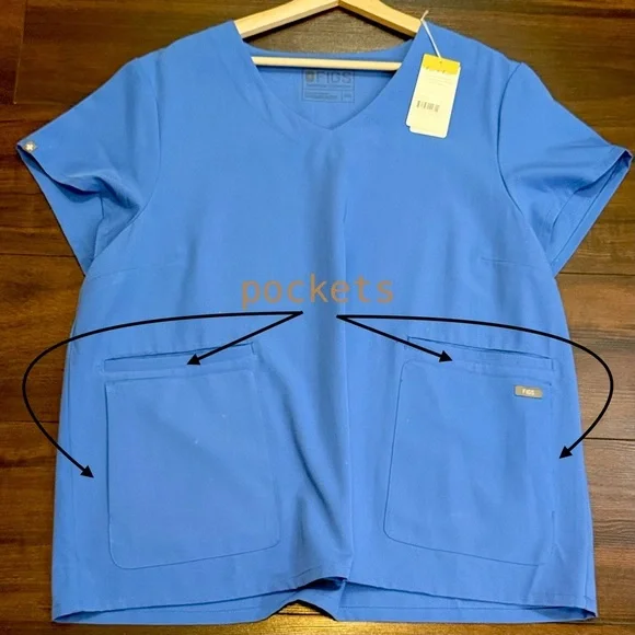 BUNDLE (2 pieces) - Figs Women's Ceil Blue Scrub Tops - Picture 7 of 10